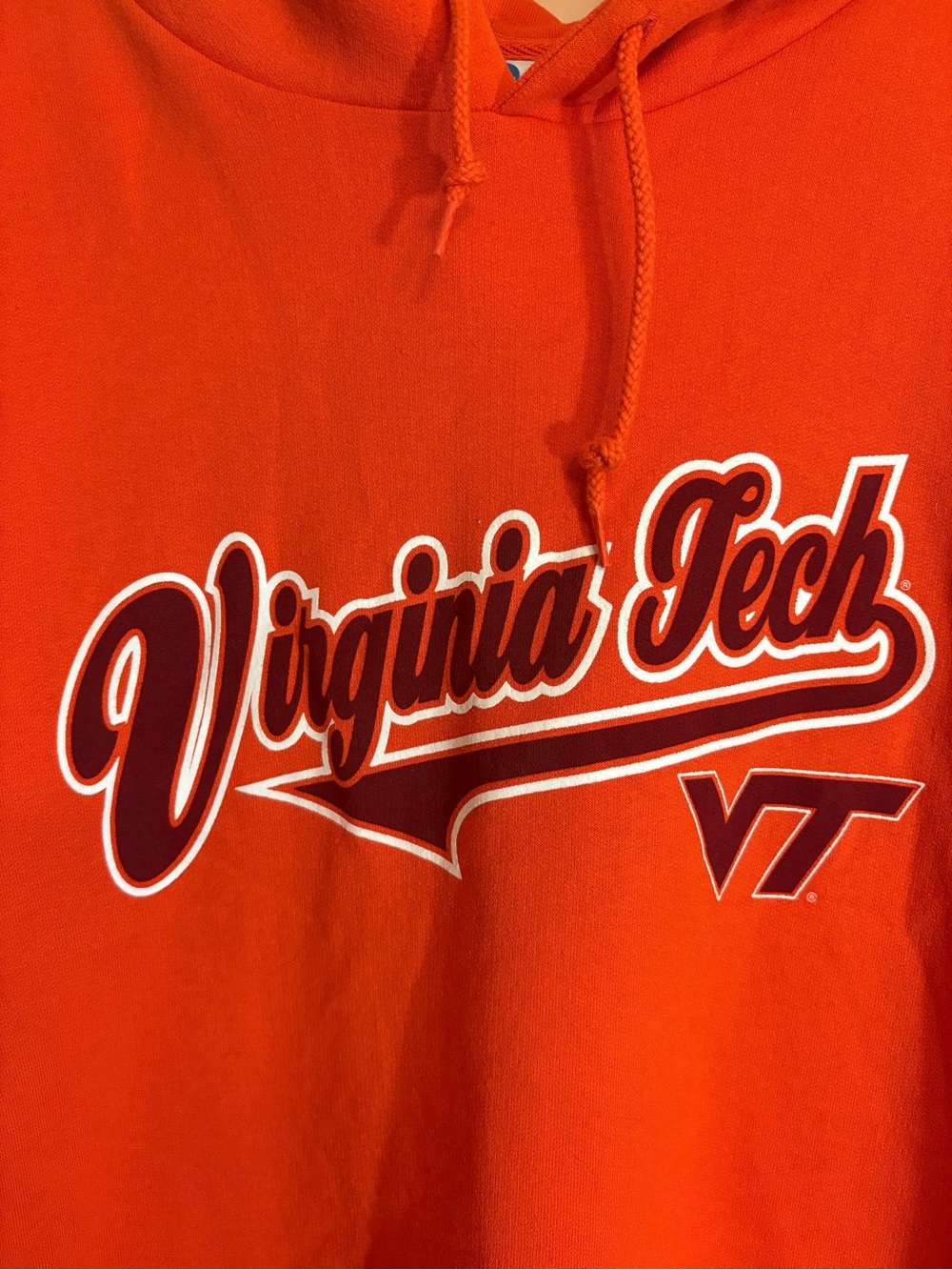 NCAA Virginia Tech Hokies Men's XL Orange Fleece Hooded Sweatshirt Pullover VTG - Picture 5 of 9